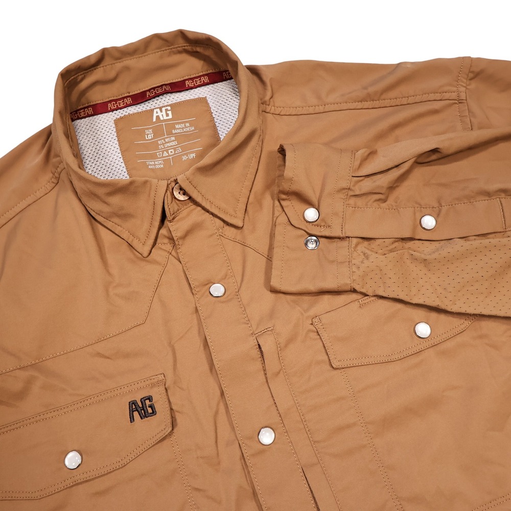AG GEAR Men's LGT Coyote Stockyard Pearl Snap Long Sleeve Performance Work Shirt